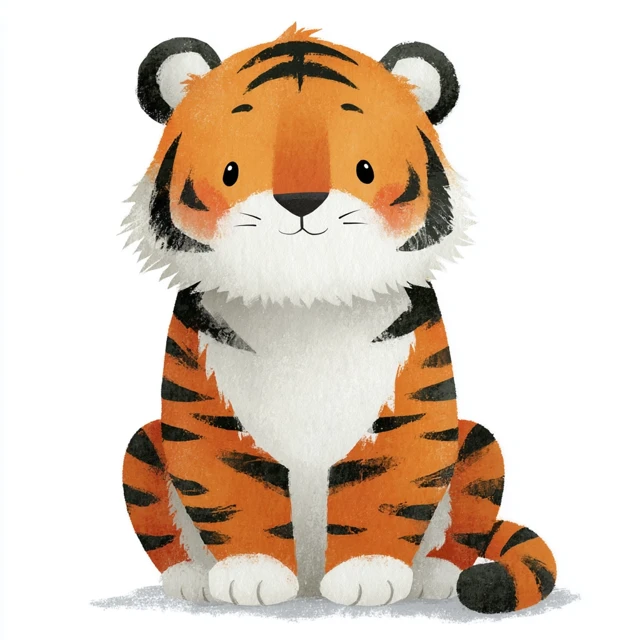 Cute Cartoon Tiger Illustration on White Background