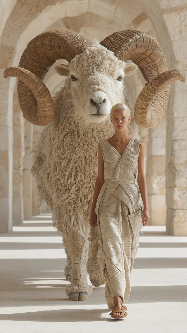 Majestic Ram Guardian and Model in Earthy Tones