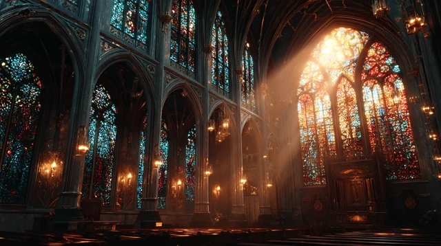Stained Glass Window Light in Church