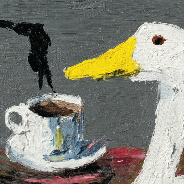 Goose Coffee Impasto Style Painting
