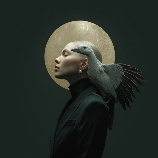 Female Prophet Half Bird Surreal Portrait