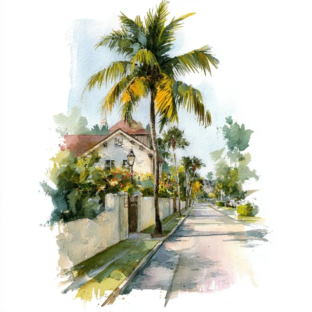 Palm Beach Lane Watercolor Painting