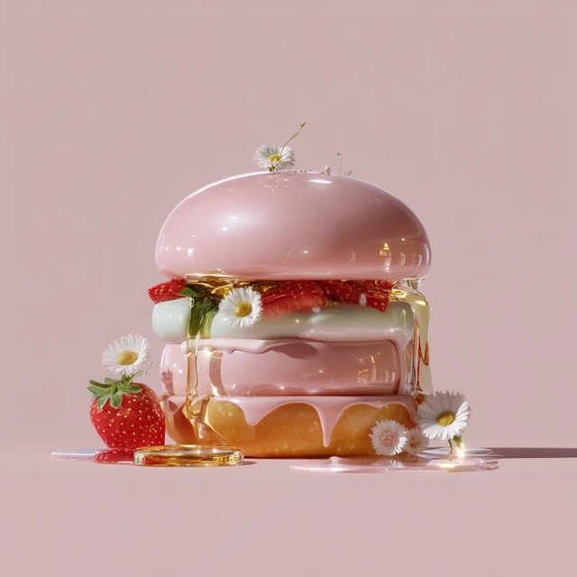 Dreamy Strawberry Dessert Burger in Glossy Pink