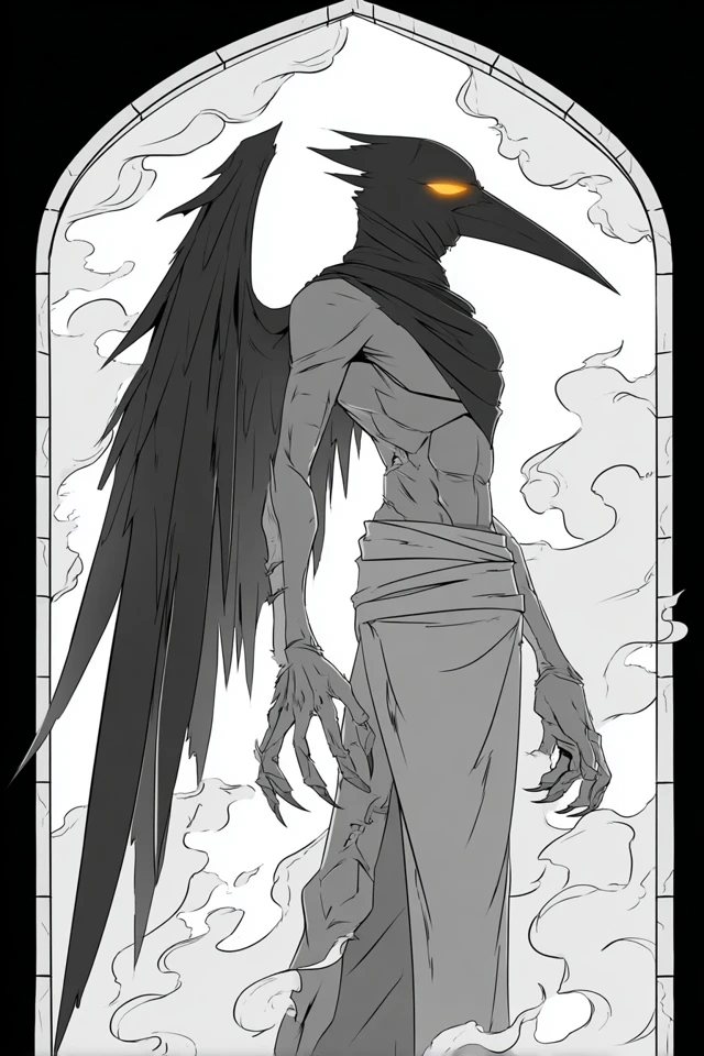 Raven Hybrid Monster in Black and White Noir Comic