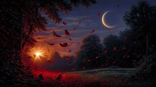 Red Fireflies in a Secretive Meadow