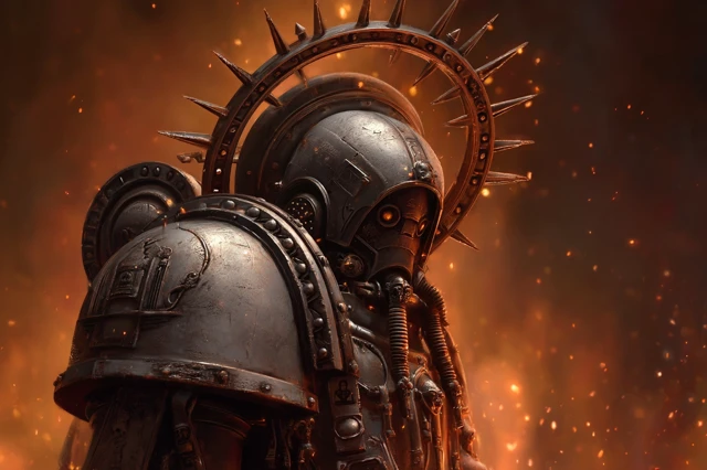 Machine Priest Beneath a Molten Eclipse