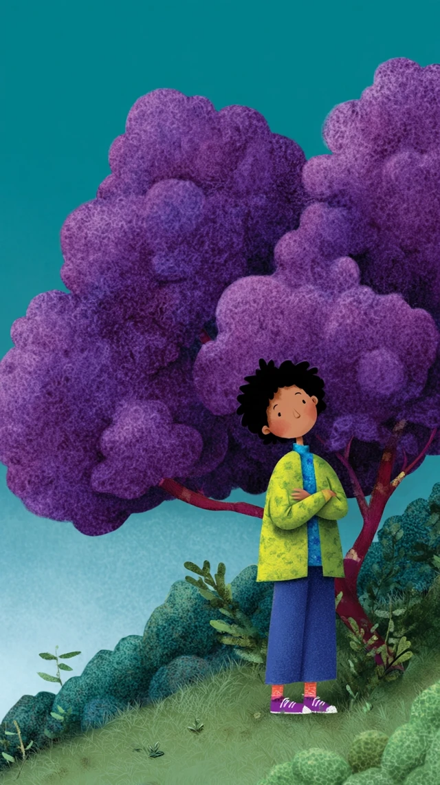 Childrens Book Cover Illustration Purple Tree Figure