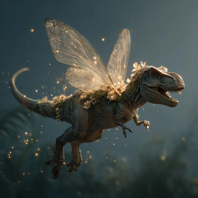 Flying T Rex Fairy Illustration