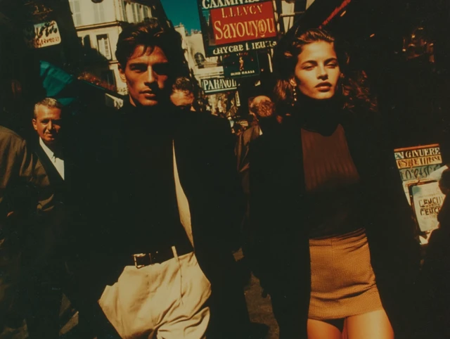 1990s Paris Fashion: Man and Woman Stroll