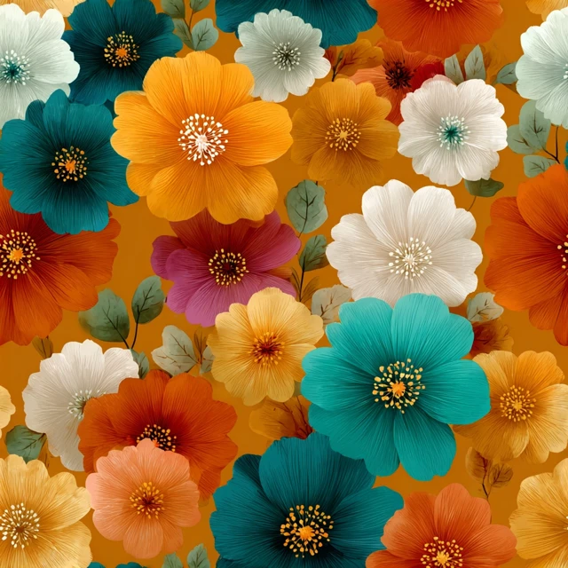 Retro Floral Pattern Warm Colors Flowers