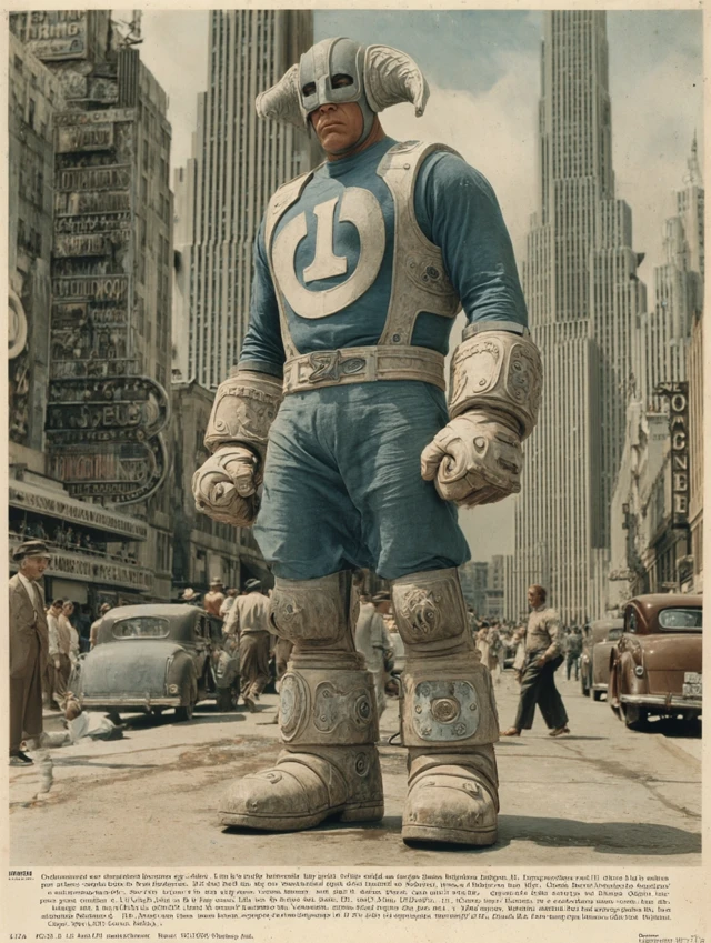 Retro Superhero in Art Deco City 1930s Style