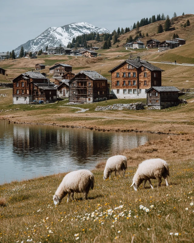 Alpine Village Lake Sheep Photography