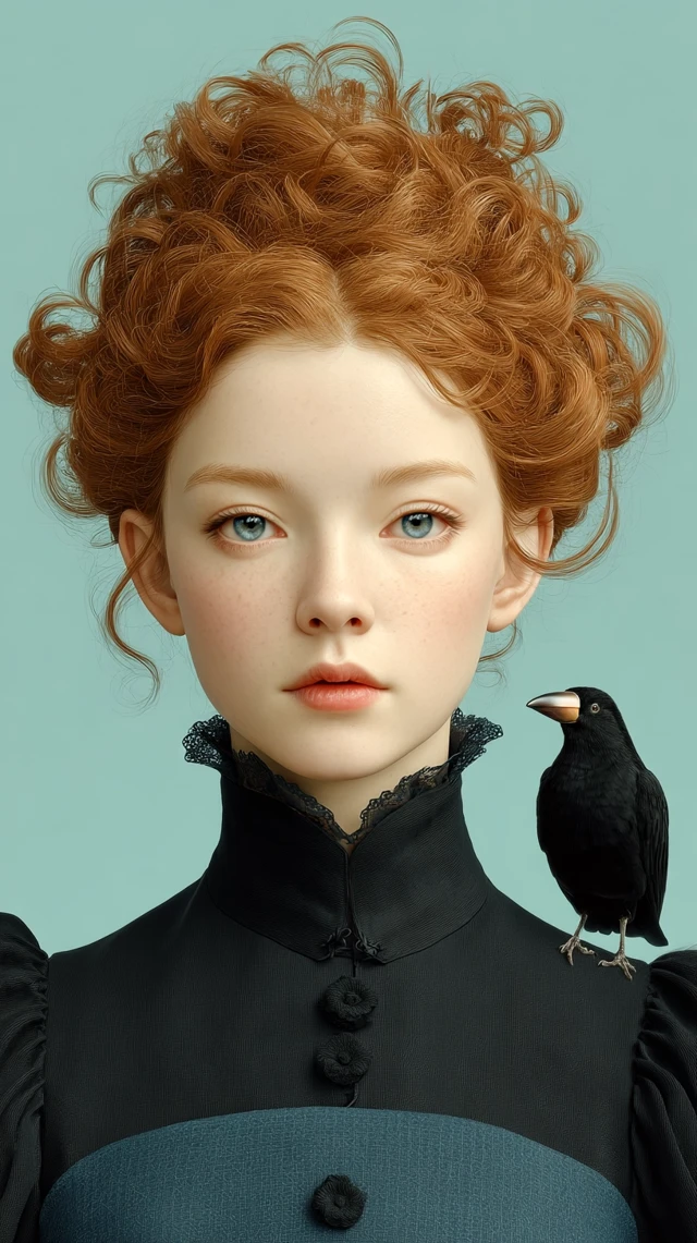 Ethereal Portrait with Bird - Digital Art
