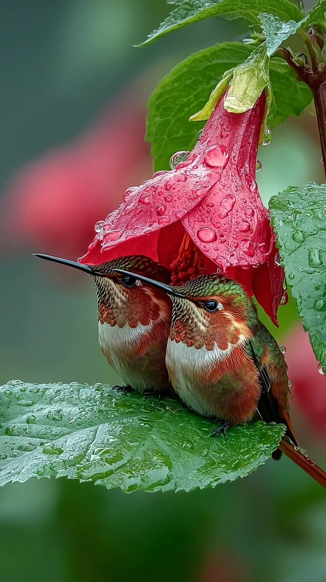 Hummingbirds in Rain: Macro Photography of Nature