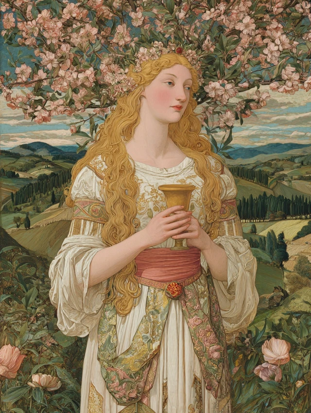 Botticelli Inspired Portrait Spring Goddess with Blossoms