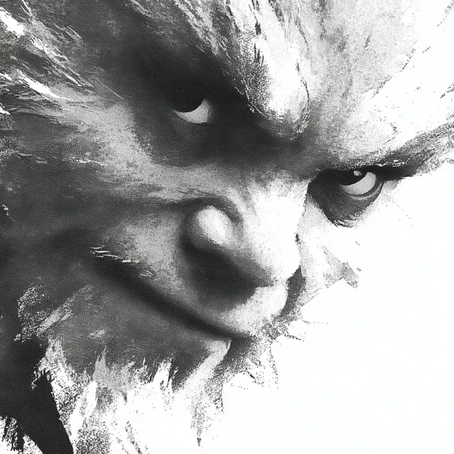 Evil Wolf Man Creature Black and White Ink Art