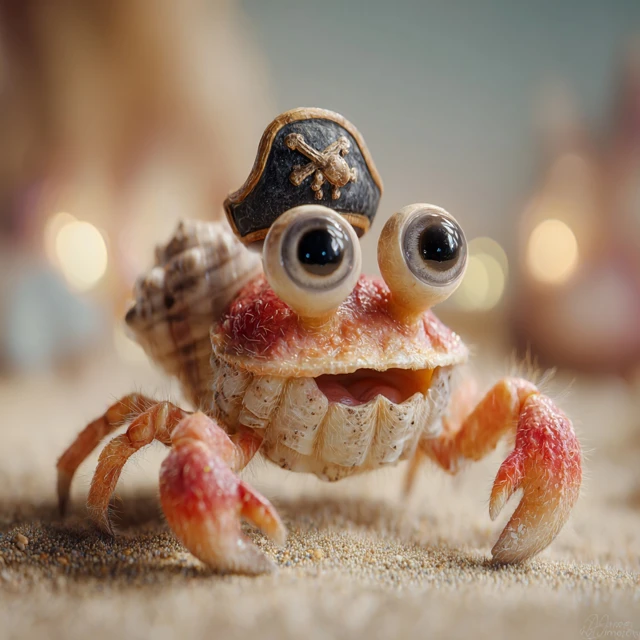 Cute Pirate Crab Smiling on the Beach 3D Illustration