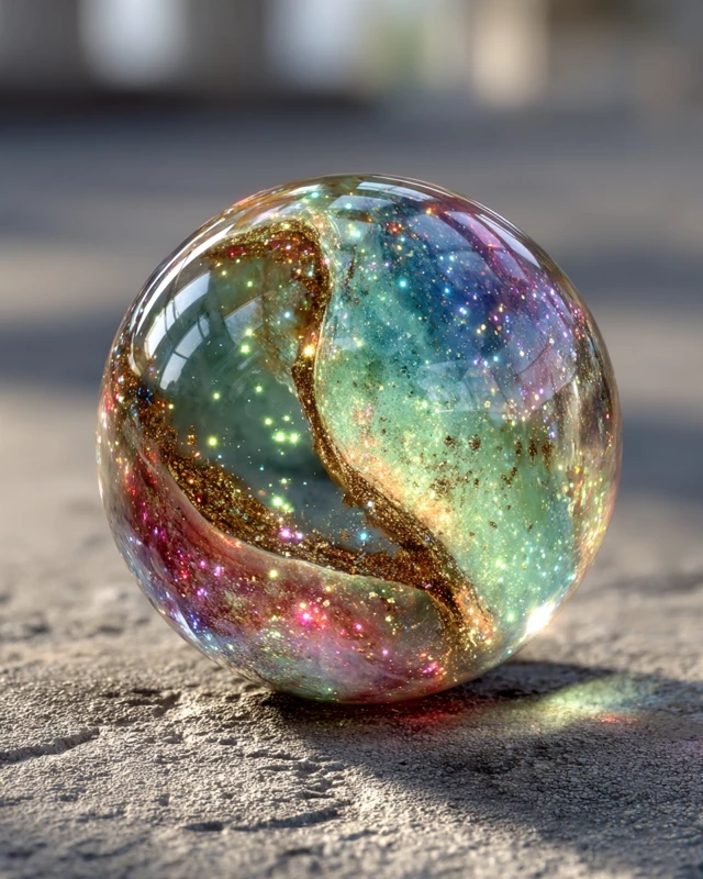 Glass Orb Reflecting Rainbow Particles SciFi Art