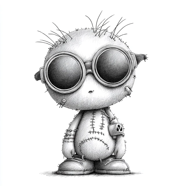 Cute Cartoon Character with Stitches