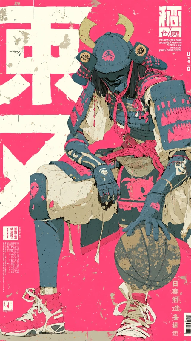 Samurai Basketball Player: Japanese Magazine Style Poster