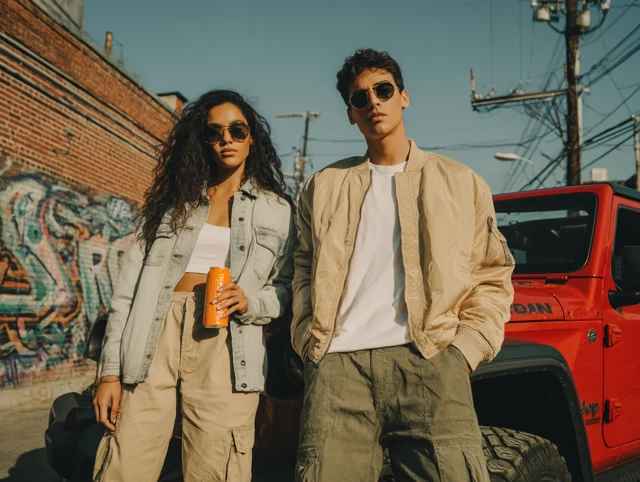 Stylish Couple in Urban Setting with SUV