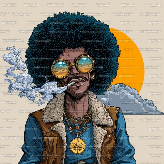 Cool Hippy Cartoon Illustration African American