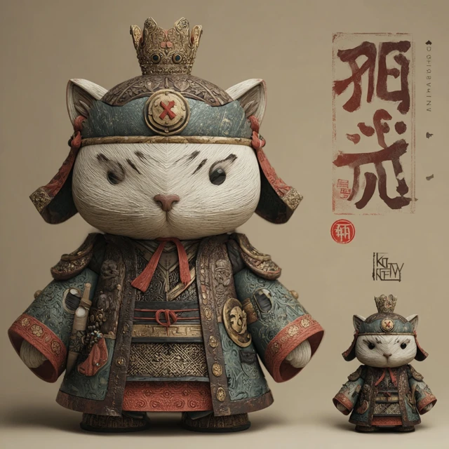 Emperor Cat Figurine Chinese Royal Regalia Battle Cat