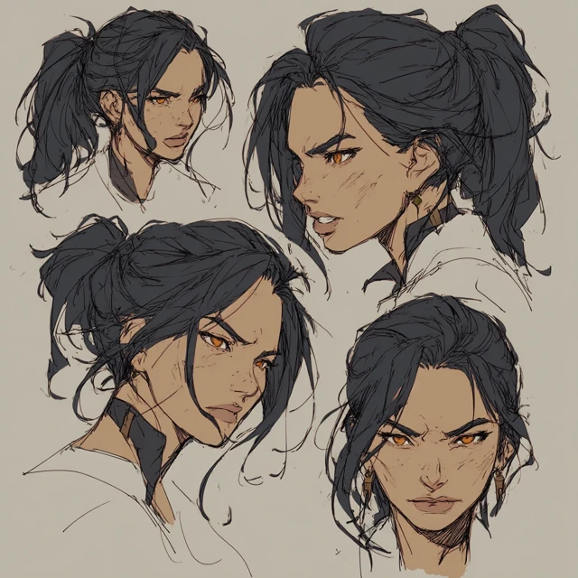 Female Character Art Portrait with Messy Ponytail