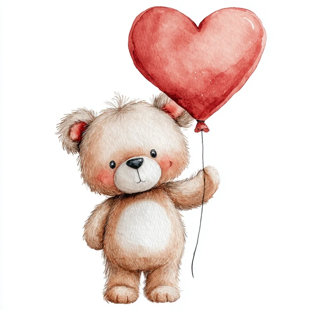 Cute Teddy Bear with Heart Balloon Valentines Day