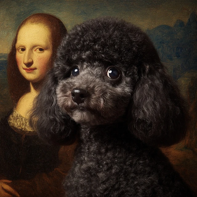 Cute Black Poodle Painting Art Mona Lisa Style