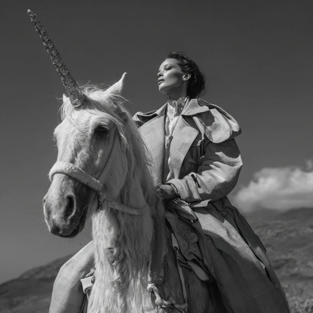 Woman on Unicorn High Fashion Photography