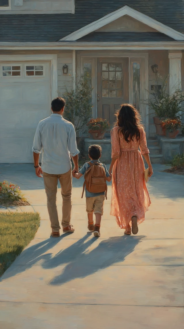 Family Walking Towards Home Painting