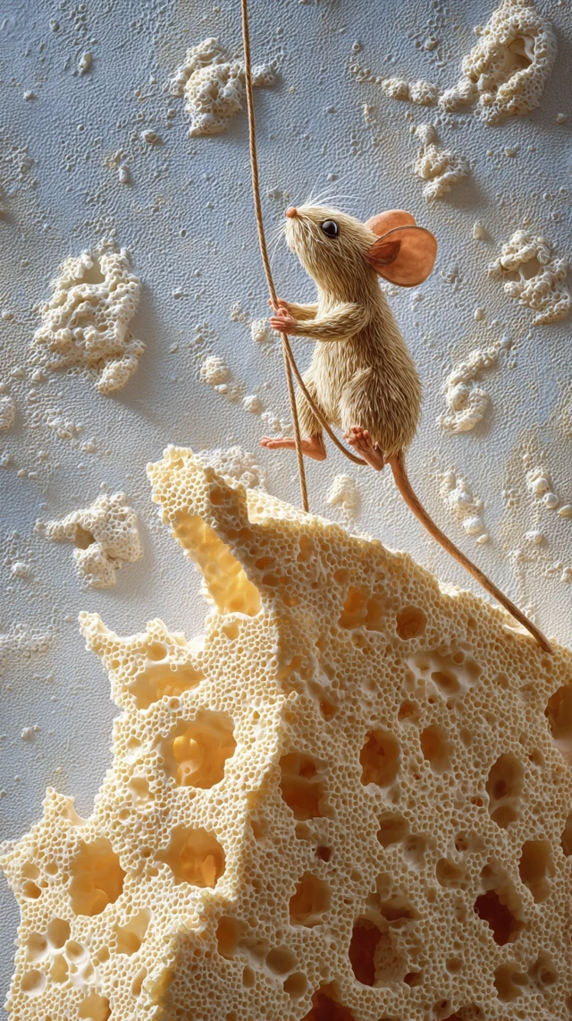 Mouse Rappelling Down Cheese Cliff Art