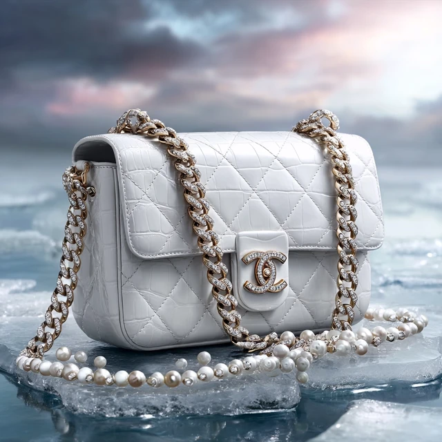 Chanel Bag White Crocodile Leather Diamond Pearls
