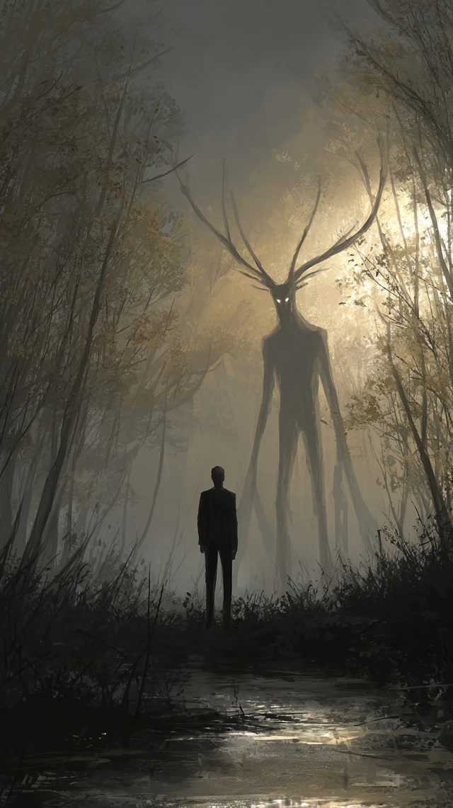 Slenderman Megafauna Creature in a Dark Forest