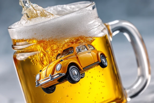 Car Falling into Beer Funny Photographic Closeup