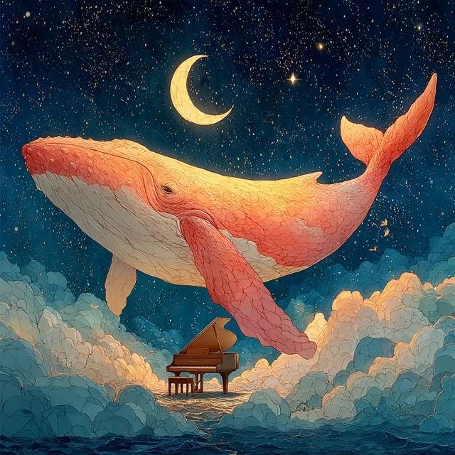 Dreamy Whale Soaring in the Sky Watercolor Illustration