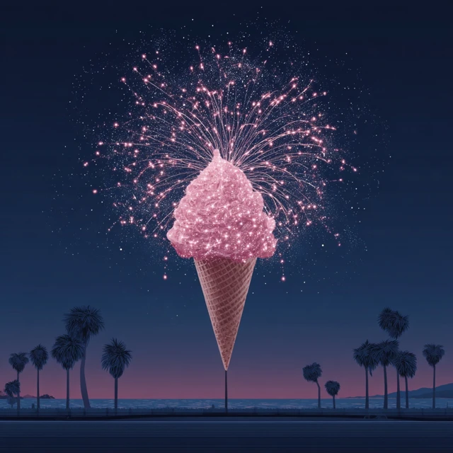 Ice Cream Fireworks Night Sky Illustration