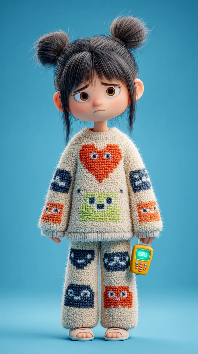 Pixar Y2K Girl in Fleece: Adorable 3D Render
