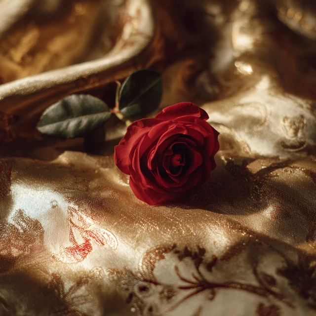 Red Rose on Gold Fabric Cinematography