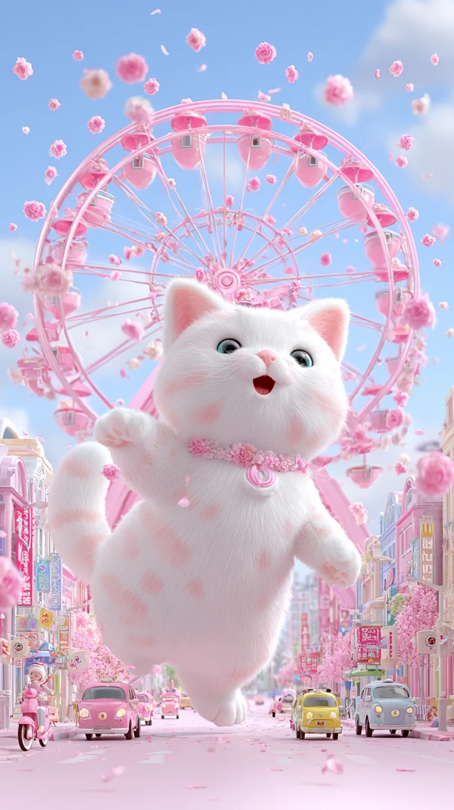 Pink City Train Whimsical Illustration
