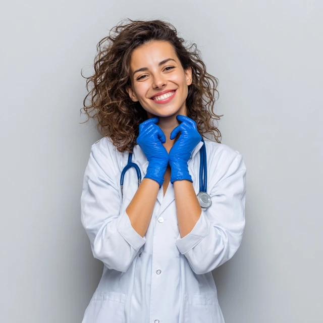 Joyful Doctor in White Coat and Gloves