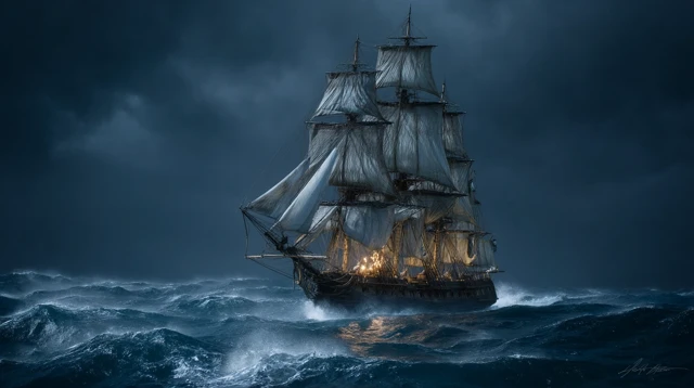 Stormy Seas A Frigate Sails Through the Tempest