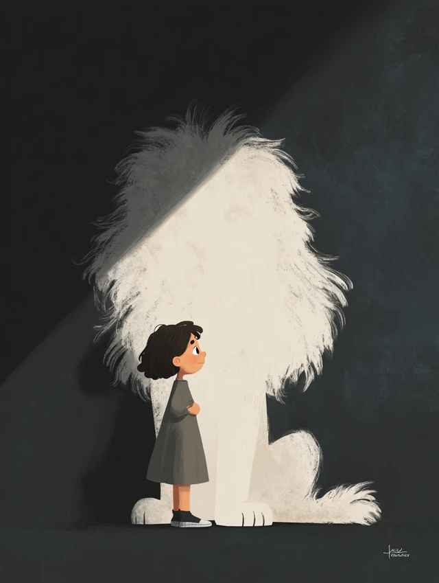 Girl and Shadow Lion Illustration for Children