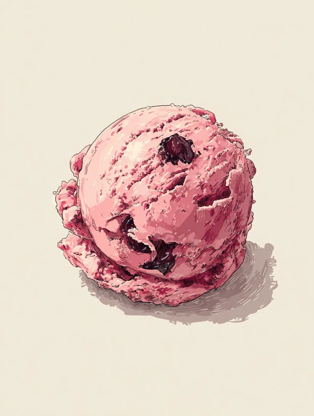 Black Cherry Ice Cream Scoop Illustration