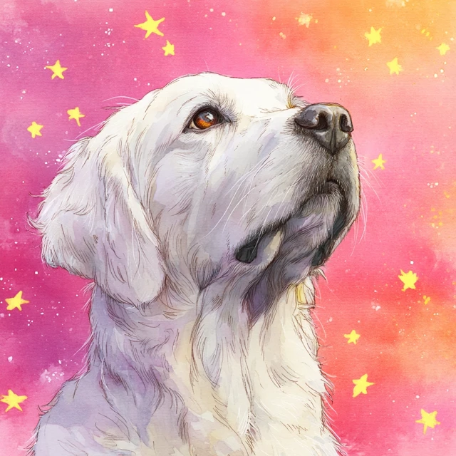 Watercolor Golden Retriever Dog with Stars