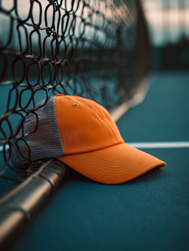 Orange Cap on Tennis Court Net