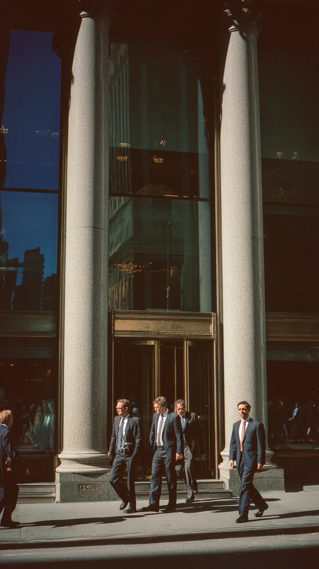 Wall Street Scene 1994 Businessmen Entering Building