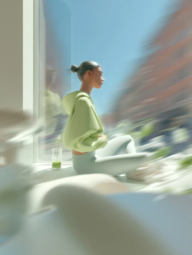 Asian Woman Enjoying Matcha Latte After Yoga Workout