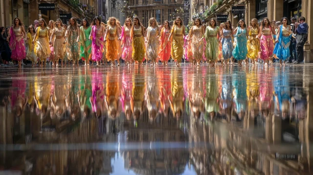 Bollywood Dance Line Mirrored Reflection